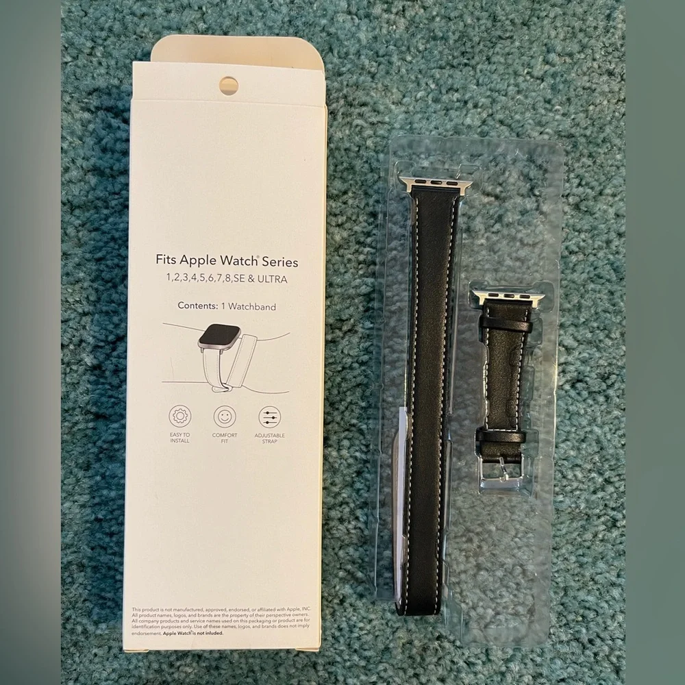 Black Faux Leather Wrap Apple Watch Band